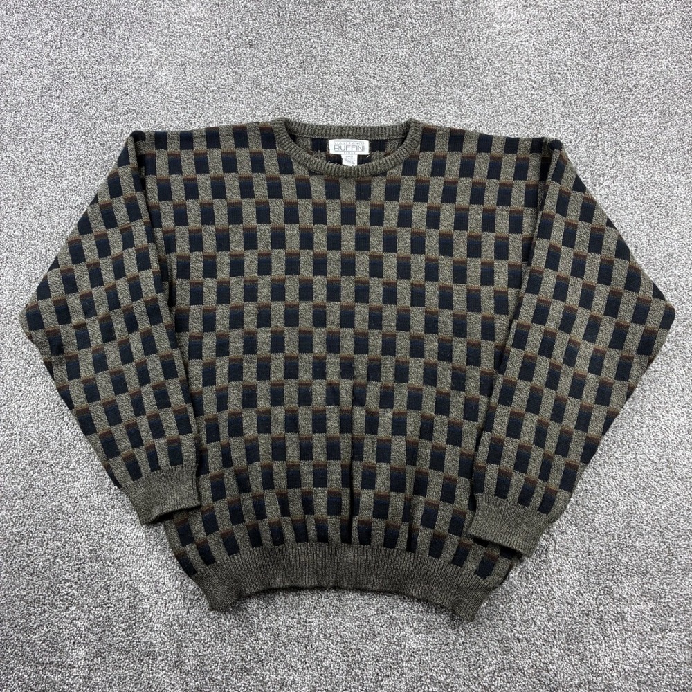 Vintage Gianfranco Ruffini Sweater Mens L Check Geometric Knit Crewneck Pullover